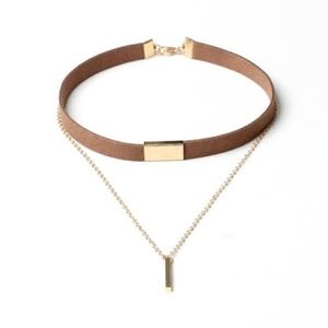 GOLD BAR CHOKER - BROWN